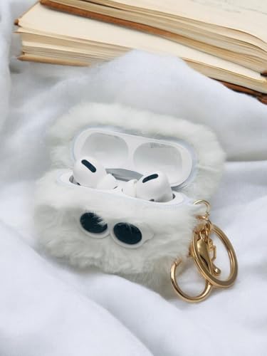 Image of SE HUB Airpods Pro 2 Case Cover Keychain for 2Nd Generation Fur Eye Design Shock Proof 360-degree Protection Case Cover Soft Skin Silicone Compatible 3D Design Headphones Case (Instagram)- White