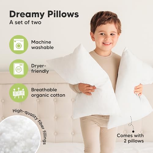 Image of KeaBabies 2-Pack Toddler Pillows 2 Year Old to 5-14x20 Soft Organic Cotton Kids Pillow for Sleeping, Travel, School, Daycare, Nap, Toddler Bed, Machine Washable, Without Pillowcase (Soft White)