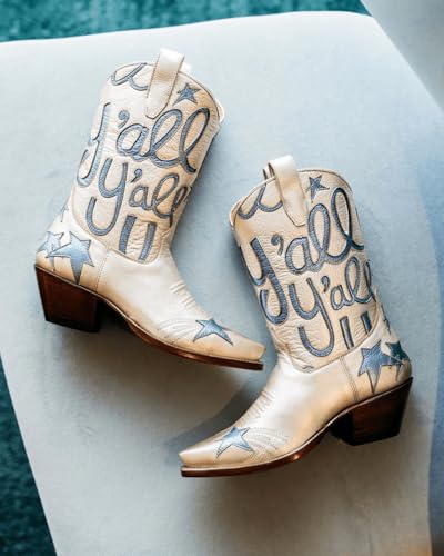 Metallic Cowboy boots for Women Mid Calf Low Heel Pointed Toe Womens Cowgirl Boots Fashion Embroidery Western Pull On Boots3