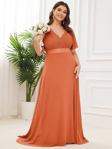 Image of Ever-Pretty Women's Chiffon Formal Evening Dresses for Curvy Women V-Neck Plus Size Floor Length Bridesmaid Dress