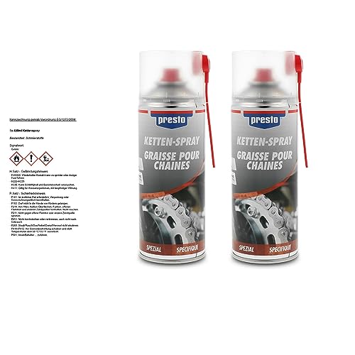 2 x 400 ml Spray Chaîne Graisse Presto Chaîne Chaîne de graisse d'entretien Huile de chaîne en spray Boîte