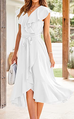 Image of PRETTYGARDEN Women's 2023 Summer Wrap Maxi Dress Casual Boho Deep V Neck Short Sleeve Ruffle Hem Split Beach Long Dresses