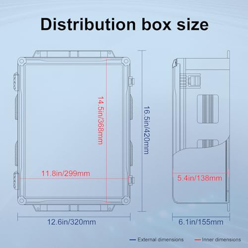 Image of Namunanee Outdoor Electrical Junction Box, ABS Water Resistant Enclosure with Internal Mounting Panel & Hinged Cover (16.5 inch H x 12.6 inch L x 6.1 inch W)