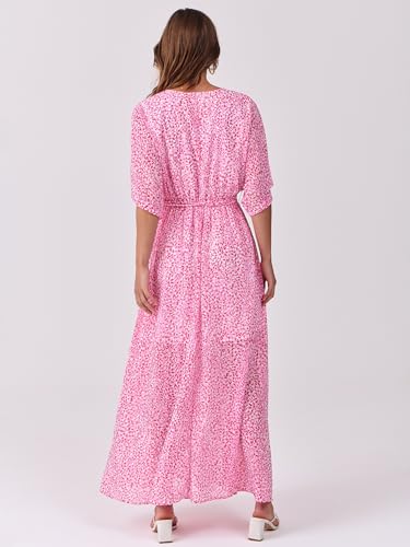 Image of ANRABESS Womens Boho Floral Wedding Guest Maxi Dress | Flowy A-Line Chiffon with Slit, Elegant V Neck Wrap Elastic Waist, Casual 1 /2 Sleeve Spring Summer Outfits, Tea Party