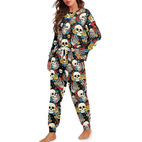 Image of Womens Lounge Set Long Sleeve Soft Pajama Sets | Casual 2 Piece Pj Outfit, Crewneck Sleepwear with Pockets, Adjustable Drawstring, Soft Comfy Fall Pajamas, Plus Size