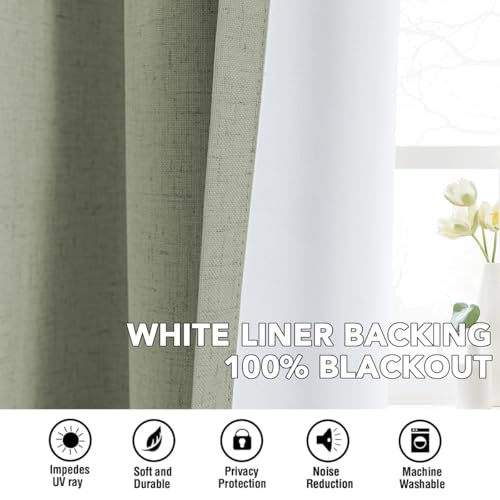 Image of H.VERSAILTEX Linen Curtains 100% Blackout Curtains for Bedroom 90 inch Long Full Light Blocking Nature Linen Blended Window Curtains for Living Room Nickel Grommet (2 Panels, Heathered Tea)