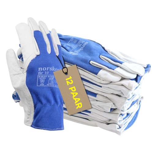 norskog FIR 12 Paar Montagehandschuhe aus Ziegenleder Leder Handschuhe Arbeitshandschuhe Lederhandschuhe mit Klettverschluss: ISO CE PSA CAT II EN 420 EN 388 (2122X) - Gr. 10