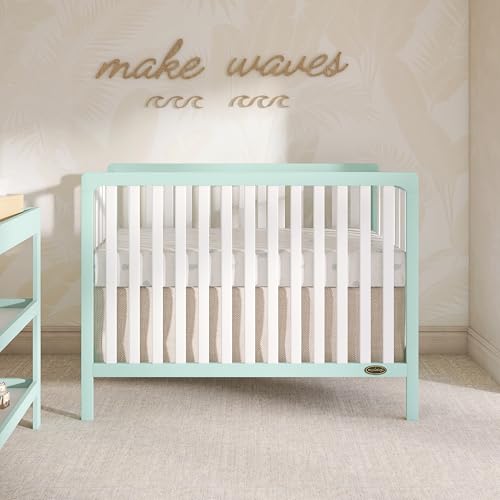 Image of Dream On Me Ridgefield 5-in-1 Convertible Full-Size Baby Crib in Mint & White, GreenGuard Gold & JPMA, 4 Mattress Heights, Converts to Toddler, Day & Full-Size Bed, Solid Wood Design