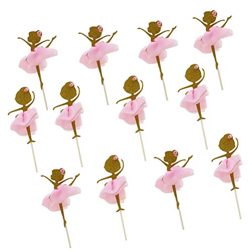 Bestoyard 12Pcs Gold Glitter Ballerina Dancing Girl Cupcake Toppers Picks For Wedding Bridal Shower Birthday Party Decoration #TOP4