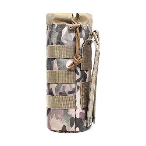 Tactical Molle Water Bottle Pouch Military Drawstring Open Top & Mesh Bottom Travel Water Bottle Holder Bag Tactical Hydration Carrier (CP) Cover