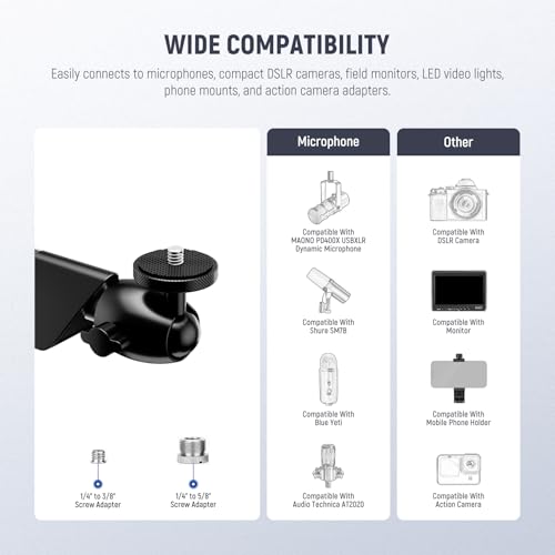 Image of NEEWER Microphone Stand, Low Profile Damped Mic Holder Boom Arm Desk Mount with Ball Head & 3 /8 inch 5 /8 inch Adapters Compatible with Blue Yeti Snowball HyperX QuadCast SoloCast Shure, Max Load 3.3 lb, MS007