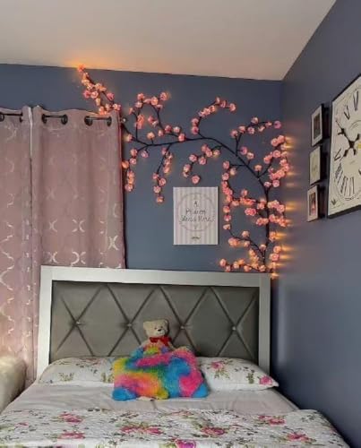 Image of LED Cherry led Tree Branch Lights for Wall Decor, 180 cm Flexible Branch Fairy String Lights with USB Remote Control, 8 Lighting Modes and Dimmable White Glow