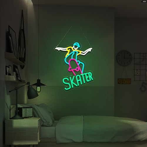 Image of Skater Neon Sign Skateboard Neon Sign for wall decor Gifts for Birthday Kids Room Art Decor(15.8x12.6 Inch)