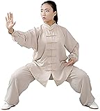 Jiu Bu Kung Fu Clothing -Traditionelle Kampfkunst Tai Chi UniformenfrüHling Und Herbst Unisex Wing Chun, Lange ÄRmel Baumwolle & Leinen Klassisch Qigong-Kleidung (Bringt einen Fan) Khaki-XXL