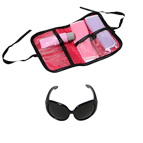Doll Accessories - Best Toys for 3 Year Old Girls - 15 pc Travel Playset for Kids Includes Suitcase, Glasses, Pillow -Stuff Compatible with Most 18 Inch Dolls