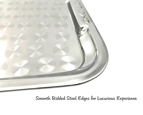 Image of BLeaf Stainless Steel-Serving Tray /Platter with Steel Finish, Multipurpose Tray (Silver Touch)