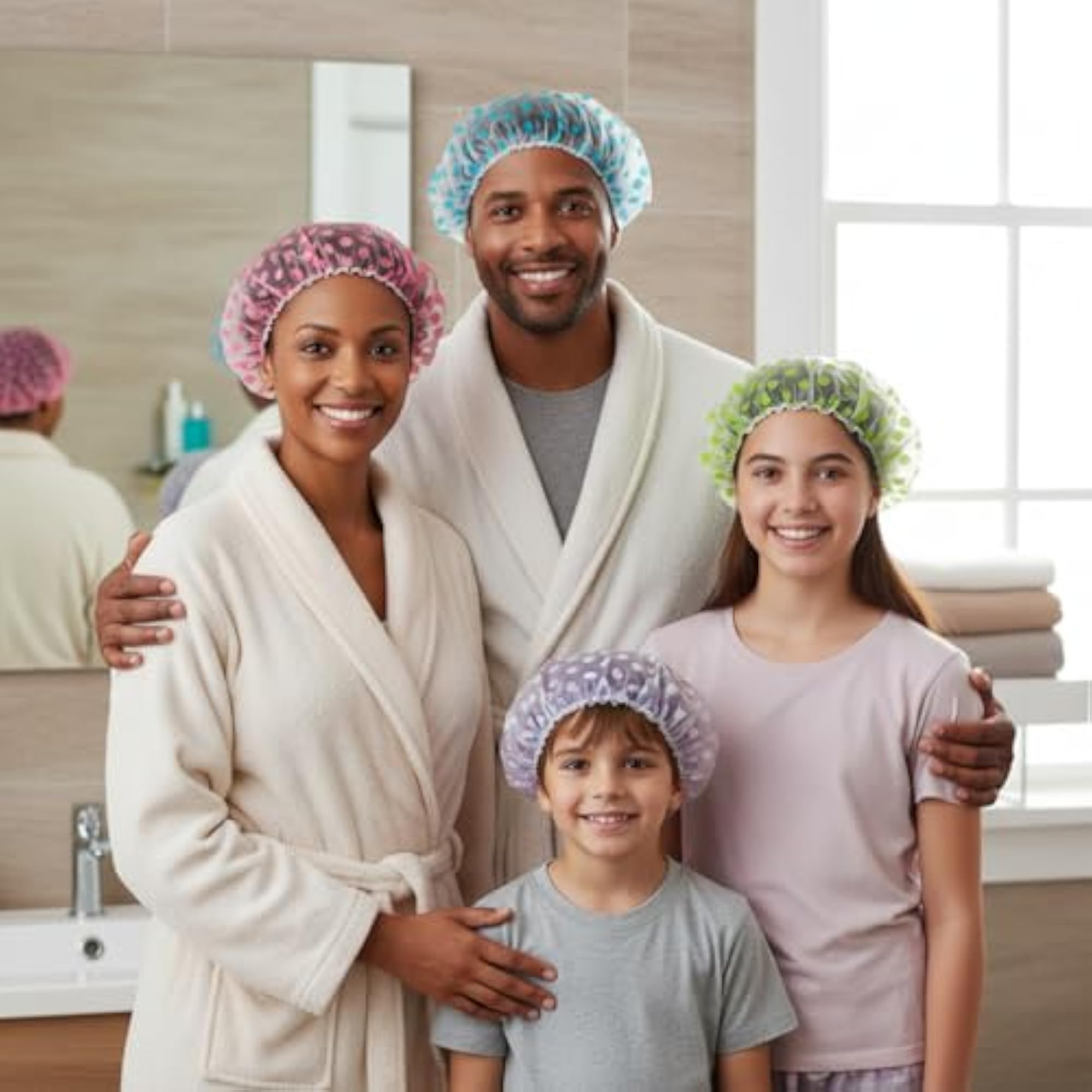 Shower Cap Set of 4 for Women, Reusable Waterproof EVA Bath Caps