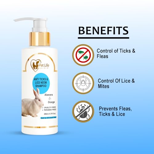 Image of Pet Life Anti Ticks & Lice Neem Small Pet Shampoo Help in Ticks, Fleas, Lice & Mites - Anti Ticks Shampoo for Small Pet, Rabbit, Rat & All Small Pet Breed - 200Ml
