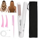 GOZINA Cordless Hair Straighteners, Mini Travel Portable Hair Straightener and Curler, Small USB Rechargeable Thin Hair Straighteners with 4 Temp Adjustable Present for Women (White)