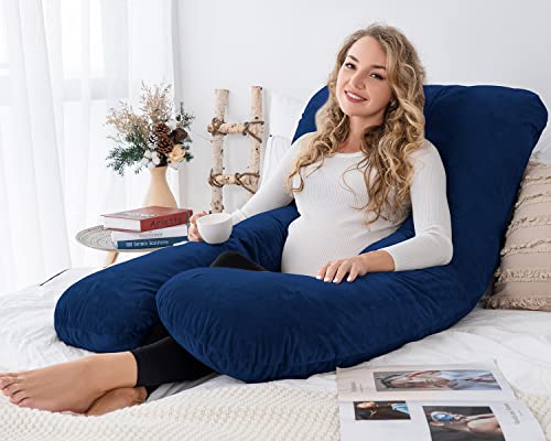Angqi Pregnancy Body Pillow, U Shaped Full Body Pillow With Removable Velvet Cover, Navy Maternity Pillow #TOP6