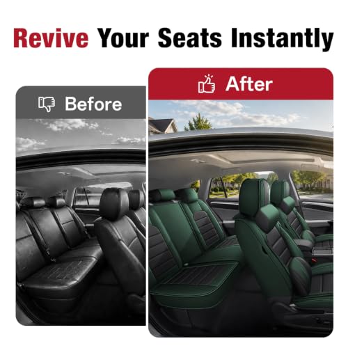 Image of Leather Deluxe Front Seat Covers for Toyota Camry 2015-2026, Black-Green