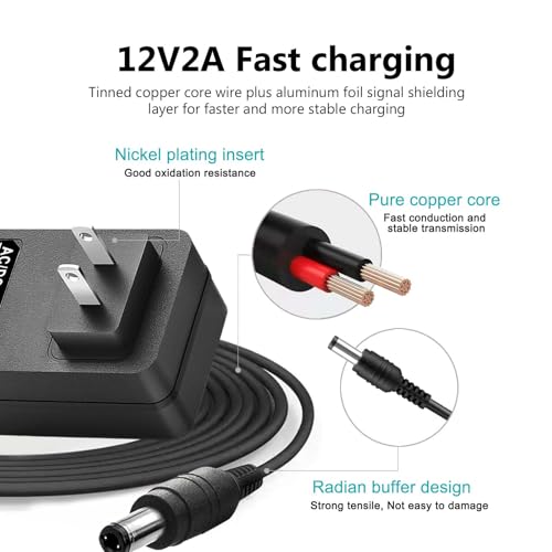 Image of 12V AC DC Adapter for Williams Legato Plus 88-Keys Digital Piano Keyboard, Alesis Recital 88-Key 61-Key Digital Piano Keyboard | IO 14 IO 26 Recording Interface Power Supply Charger Cord