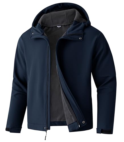 wantdo Men's Plus Softshell Jackets Lightweight Fleece Lined Jacket Plus Size Hooded Jacket Waterproof Windbreaker