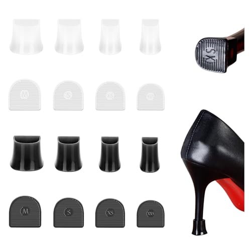ZVSLGVZ 8 Pairs Stiletto Heel Cover Caps 4Sizes Heel Cap Protectors Non-Slip Noise Reducing Heel Protectors Replacement Tips Heel Tip Covers for Stiletto Pumps Tips (Black + Clear 8 Pairs)