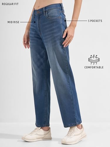 Image of Tokyo Talkies Women's Mid Rise Straight fit Wide Leg Trousers|Work Wear|Side Pockets