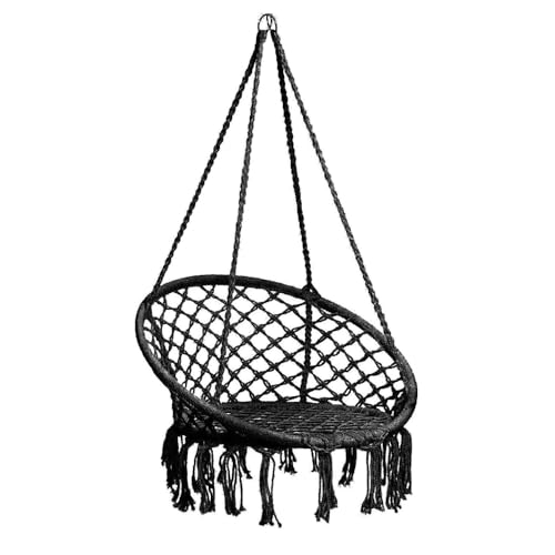 ZGSYH Silla de hamaca colgante, nueva silla de columpio de macramé con cojín y accesorios de montaje, silla de columpio de hamaca de cuerda de algodón para sala de estar, patio, balcón, al aire libre( - imagen 2
