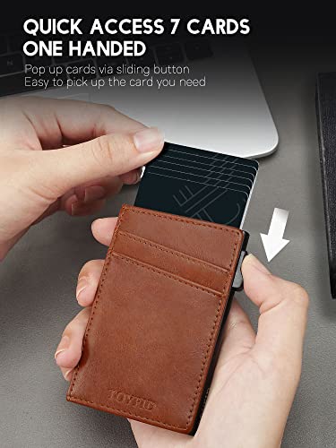 Toyfid Pop Up Wallet Slim For Men Card Holder Rfid Blocking With Leather Money Pocket Wallets Minimalist Business Card Case Up To 12 Credit Cards (Brown) #TOP1