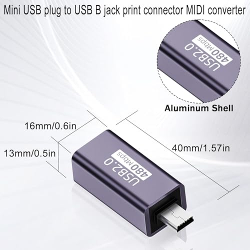 Image of ETZIN Mini USB to MIDI Electronic Musical Adapter 480Mbps Mini USB Male to USB B Female Data Print Connector 7W Charging, Al Case for Printer Scanner Electronic Pianos,EPL-1579CC