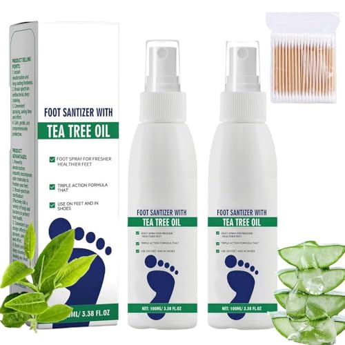 2Pcs Foot Sanitizer Spray With Tea Tree Oil,Contains Natural Tea Tree Oil And Aloe Vera,Clear Foot Sanitizer Spray,Quick Antiperspirant To Remove Odor And Improve Perspiration