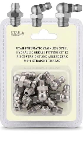 Image of M6x1 Metric Stainless Steel Grease Fitting Zerk Nipples 12-Piece Kit | Assorted Straight 45 & 90 Degree Angled Hydraulic Zerks. Dust-Proof Spring Ball Marine Grade Hardware for Heavy Duty Use