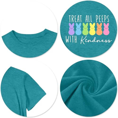Image of LAZYCHILD Women Easter Teacher Shirts: Funny Treat All with Kindness T-Shirt Bunny Rabbit Tee Tops