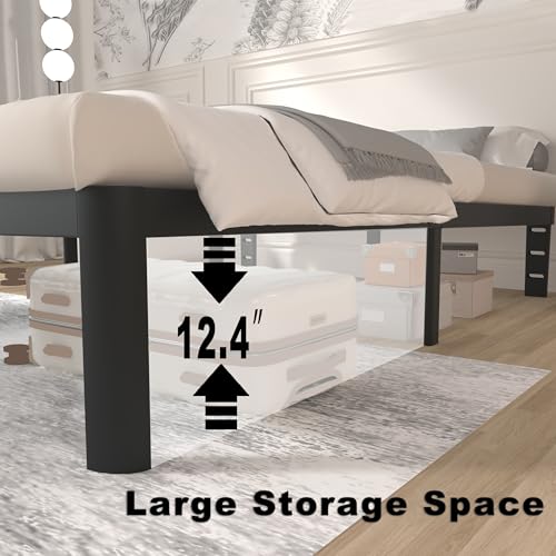 Image of ITIMIDI 14 Inch King Bed Frame, Platform Bed Frame King Size, No Box Spring Needed, Heavy Duty Steel Slat Support and DIY Headboard, Safety Design with Rounded Corner Legs, Noise Free, Black