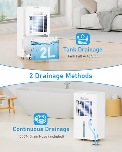 Dehumidifiers for Home, 12L/Day Continuous Drainage Dehumidifier with Humidity Display, 3 Working Modes, 24H Timer, Quiet Compression Dehumidifier for Drying Clothes, Basement, Apartment - Image 5