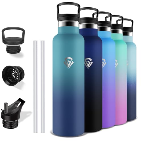 Grsta Botella Acero Inoxidable 1 litro, Botella agua Gimnasio, sin BPA, Botella Termica con Pajita, A Prueba de Fugas, Termo, Mantiene 24H Frio/12H Calor, Botella de Agua para Cámping, Senderismo