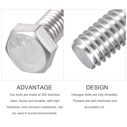 Image of METALLIXITY Hex Head Bolts (5 /16-18 x 1-3 /4 inch) 15Pcs, 304 Stainless Steel 18-8, Fully Threaded, External Hex Drive, Plain Finish, Hex Head Screw Bolt, Silver