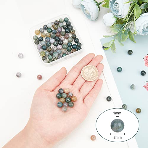 OLYCRAFT 90Pcs Indian Agate Gemstone Beads 8mm Natural Agate Beads Round Gemstone Beads Strands for Jewelry Craft Making - Undyed - Image 2