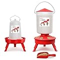 2-in-1 Chick Starter Set: 0.8 Gal Top Filling Feeder and 0.4 Gal Waterer with Adjustable Legs for Baby Chicks, Includes Scoop, Hanging Hooks, Anti-Drown Design (Red)