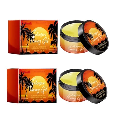 Sun Tanning Gel Accelerator for Outdoor Sun - Fast Natural Bronzing Tan Gel with Shea Butter &amp; Coconut Oil, Deep Hydration, Non-Greasy 3.53oz (Yellow*2)
