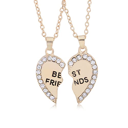 MenYiYDS 2 Pcs BFF Colliers Chaîne d'Amitié Meilleurs Amis Filles Collier Alliage et Strass Décoré pour Filles Cadeaux d'anniversaire Pendentif Chaîne Cadeaux (Doré)