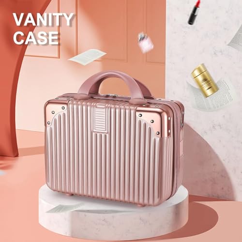 Image of Mini Hard Shell Hard Travel Luggage Makeup Case Small Portable Carrying Case Suitcase Organizer Makeup Storage Box for Women (B-Rose-Gold)