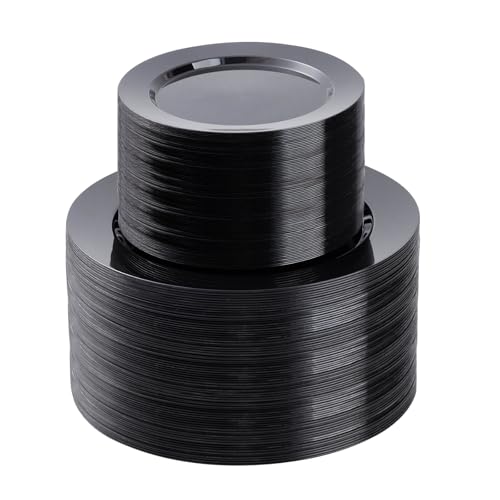 BESTSTAR 200PCS Black Plastic Plates Set 100 10.25 inch Dinner Plates and 100 7.5 inch Dessert Plates Premium Disposable Plates for Party Graduation Party Supplies 2026