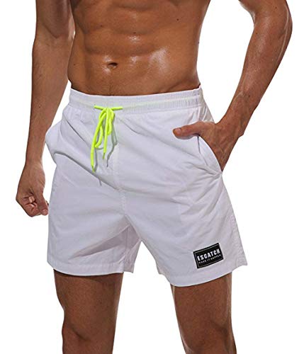 Zomiee Bañador corto de secado rápido con forro de malla para hombre con bolsillos Blanco blanco Large