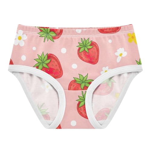 Cartoon Strawberries White Floral Little Girl Panties Girls Underwear Toddler Cotton Fun Briefs Undies Kids 2t
