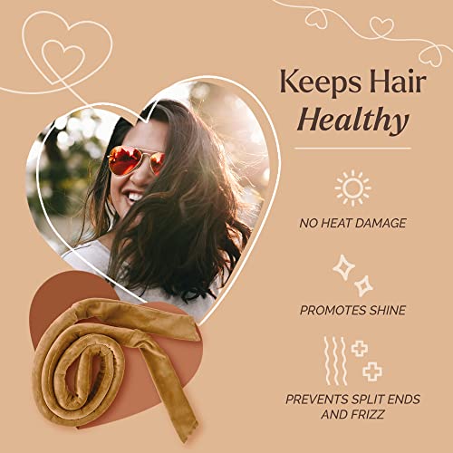 Bhdgoods - No Heat Overnight Curlers, Heatless Curling Set, Heatless Curling Velour Headband, Non Heated Curlers Rod Ribbon Lazy Hair Curler Wrap Kit For Long Hair & Airless Spritz Bottle, 5 Piece Set (Caramel) #TOP2