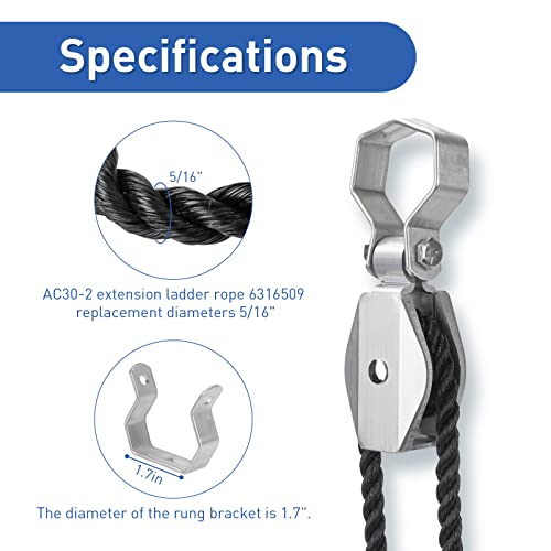 GRONGU Extension Ladder Rope & Pulley Kit Replacement Part Compatible with Werner Aluminum and Fiberglass Extension ladders Replacement for Werner 31-12 Pulley Kit and AC30-2 Extension Ladder Rope