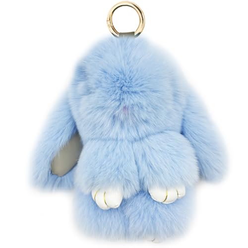 Bunny Keychain Cute Soft Fur Keychain Car Handbag Rabbit Keyring blue